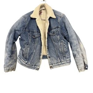 Vintage Levi's Jacket Mens 42 Blue Denim Sherpa Lined Trucker 70508 USA Western